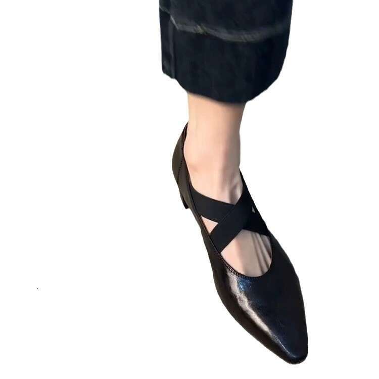 Genuine Leather Square Toe Cross Strap Mary Jane for Women 2025 New Spring Chunky Mid Heel Commuter Shoes