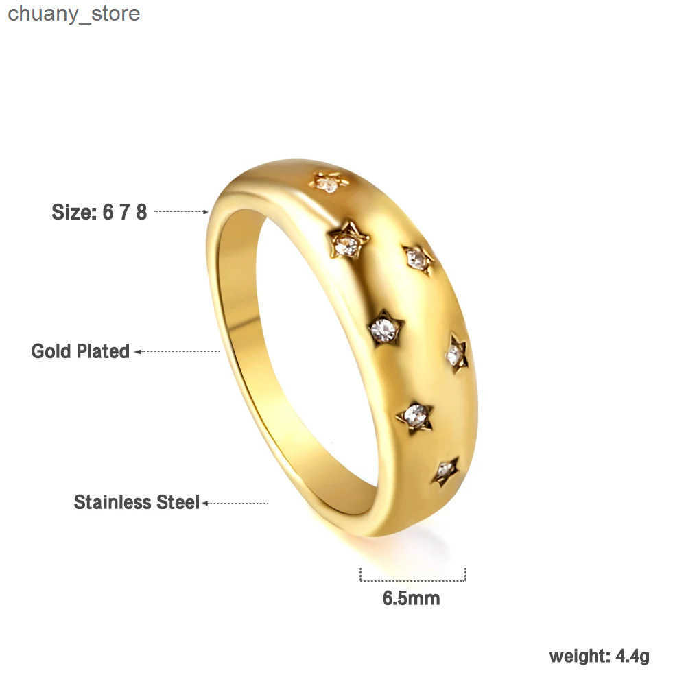 LUXUSTEEL Chunky Stainless Steel Stars Crystal Rings for Women Girls Gold Plated Vintage CZ Zircon Finger Ring Retro Jewelry z250529HEUD