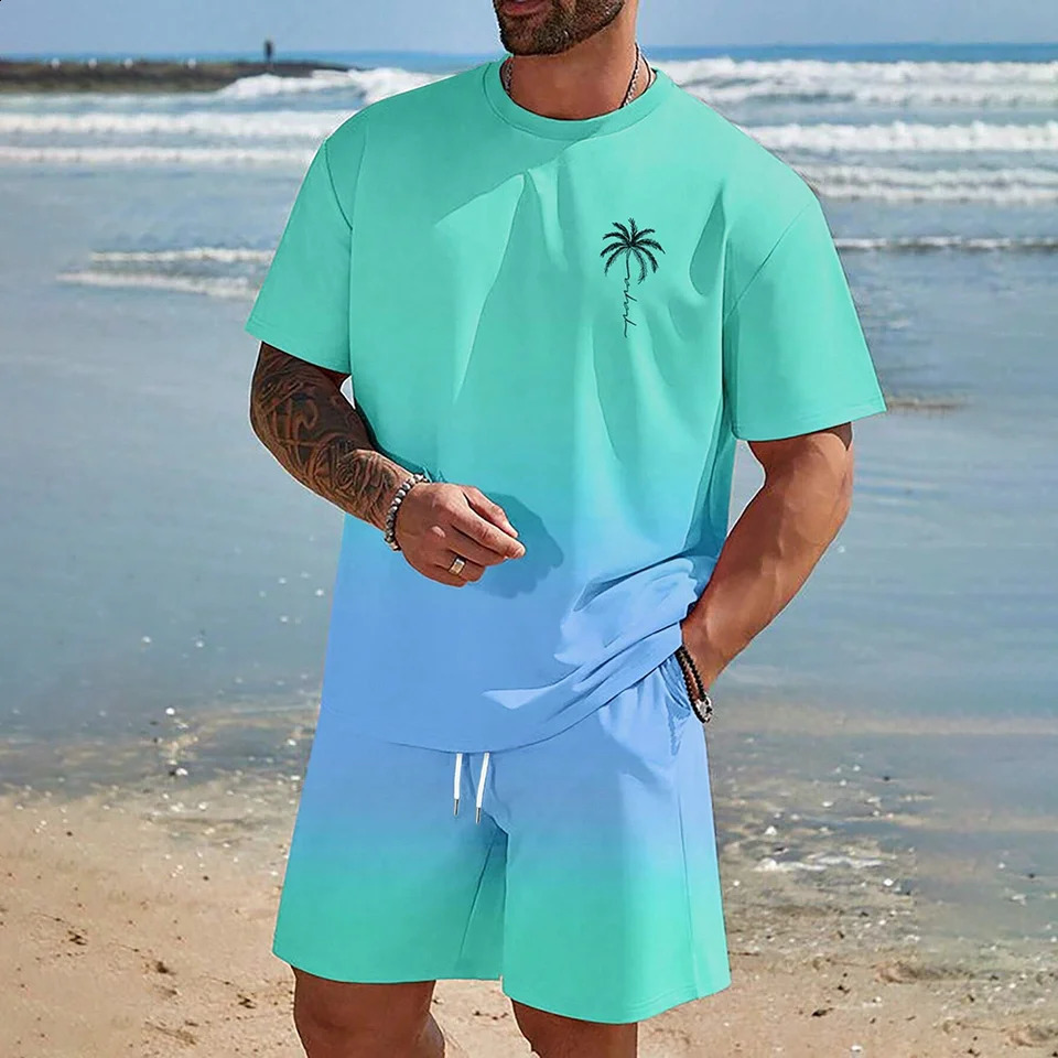 3D printed mens short sleeved fashionable Tshirt dopamine beach casual shorts set soft and comfortable 250520Z