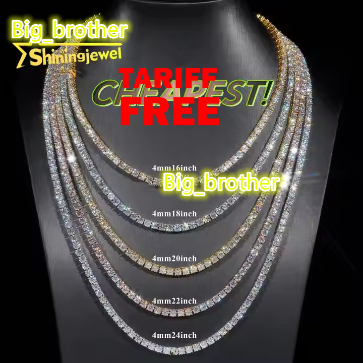 Cheapest Price Ready to Ship Moissanite Diamond Tennis Chain Necklace Bracelet Hip Hop Iced Out Jewelry VVS Moissanite Chain