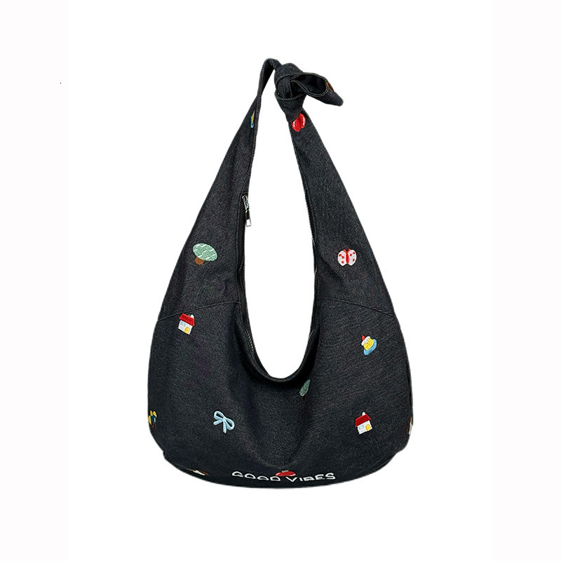 designer bag 2025 New Embroidered Denim Crossbody Casual Versatile Shoulder Bag Women's Large Capacity Office Commuter Tote Bag