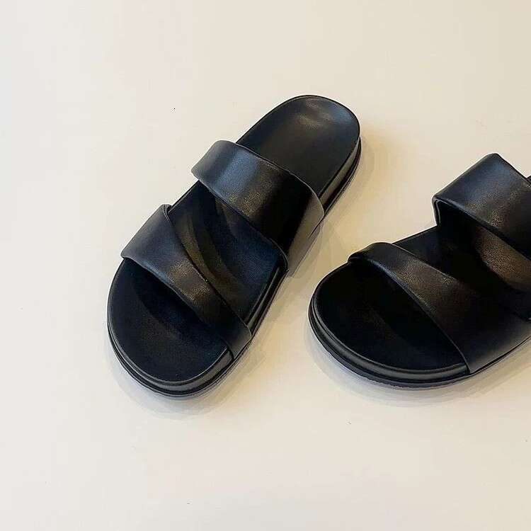 Sheepskin Version ~ Korean Style Round Toe Thick Sole One-Strap Sandals for Women Outdoor Wear 2025 Summer Open-Toe Beach Casual Slippers