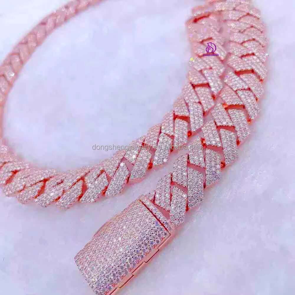 Pass Diamond test VVS Moissanite 18mm 20mm Wide Solid Silver Cuban Chain Mens Hip Hop Jewelry Necklace Pop