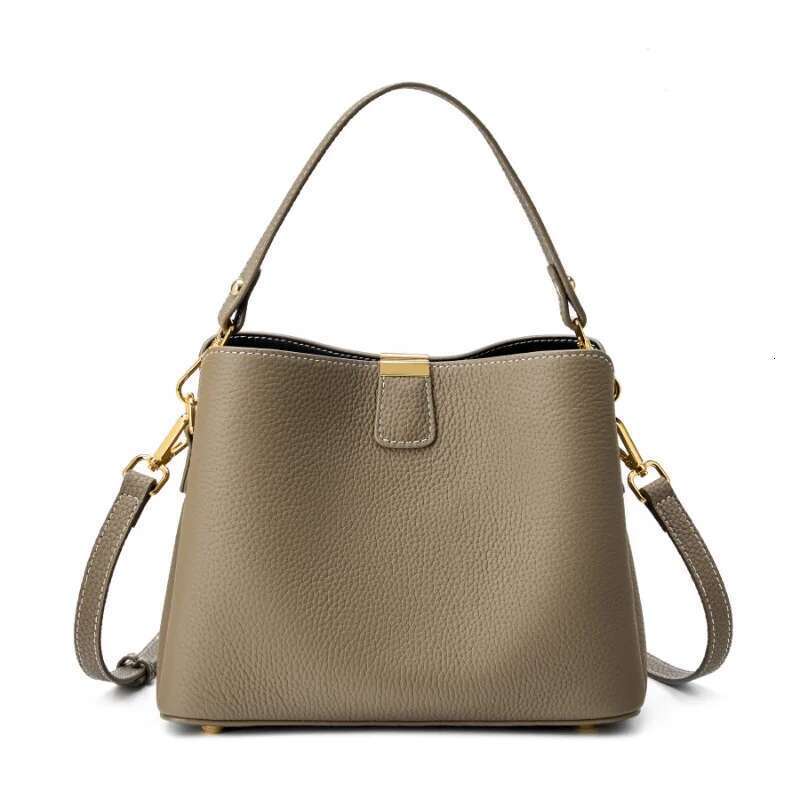 High-Quality Genuine Leather Bucket Shoulder Bags Tote For Purses With Two Strap Designer Women High-End Handbags