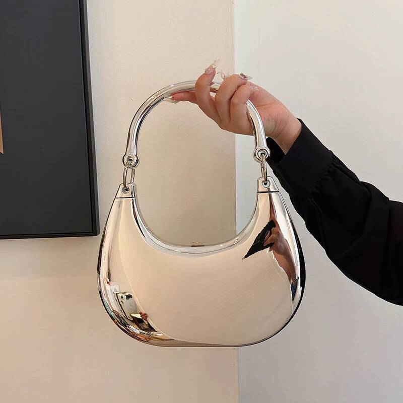 Acrylic Crescent Glossy Mirror Trendy Fashion Hand-Held Evening Chain Shoulder Messenger For Ladies Lipstick Bag