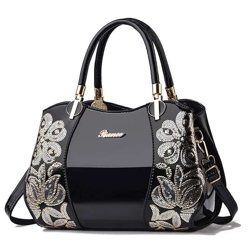 Fashion Embroidered Shaped Boston Women's Crossbody Bag Patent Leather Large Capacity Womens Handbag Bolsos Mujer