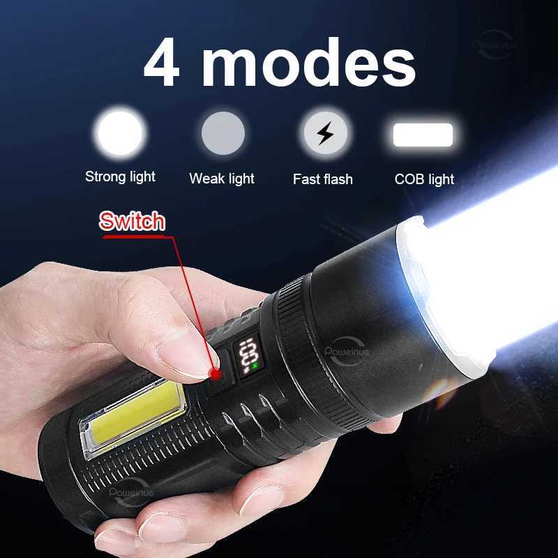 1000000 Lumens High Power LED Flashlight With Built In Dual Batteries Rechargeable Torch Portable Camping Tactical Lantern XJ250529