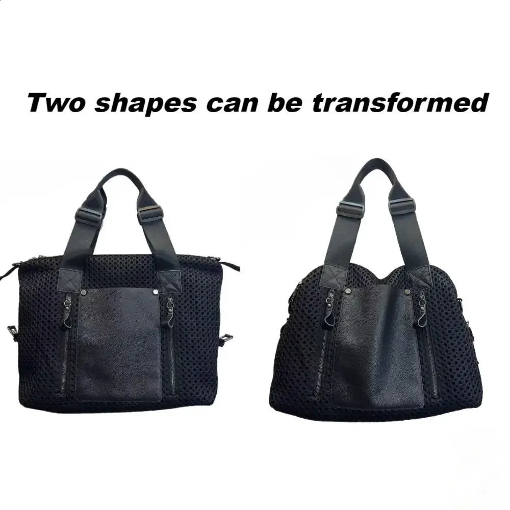 Ladies fashionable nylon mesh stitched tote bag with large capacity retro casual splicing single shoulder handbag 250528
