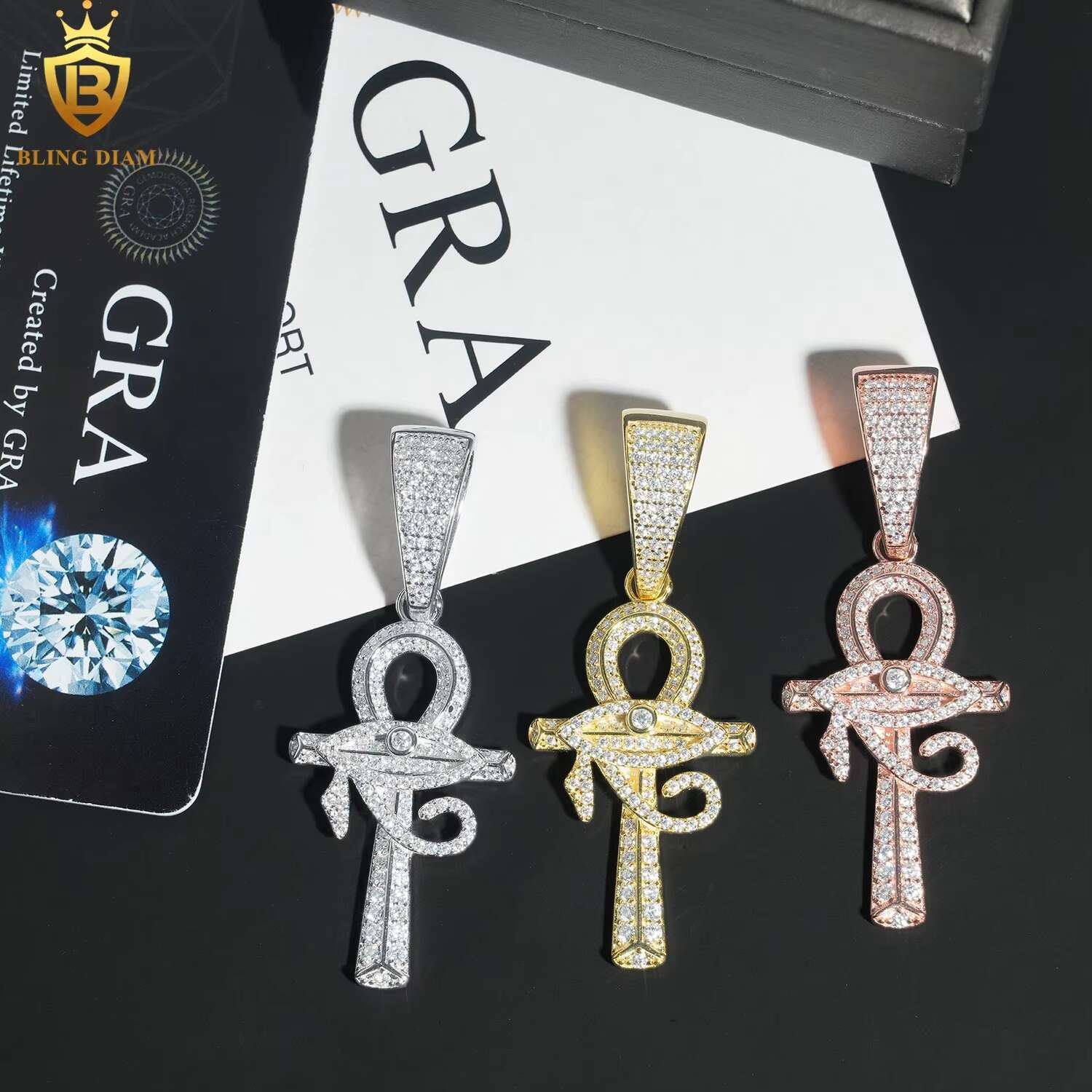 Fashion Jewelry 925 Sterling Silver Iced Out Moissanite Charms Cross Gold Plated Pendants Pass Diamond Tester Men Women