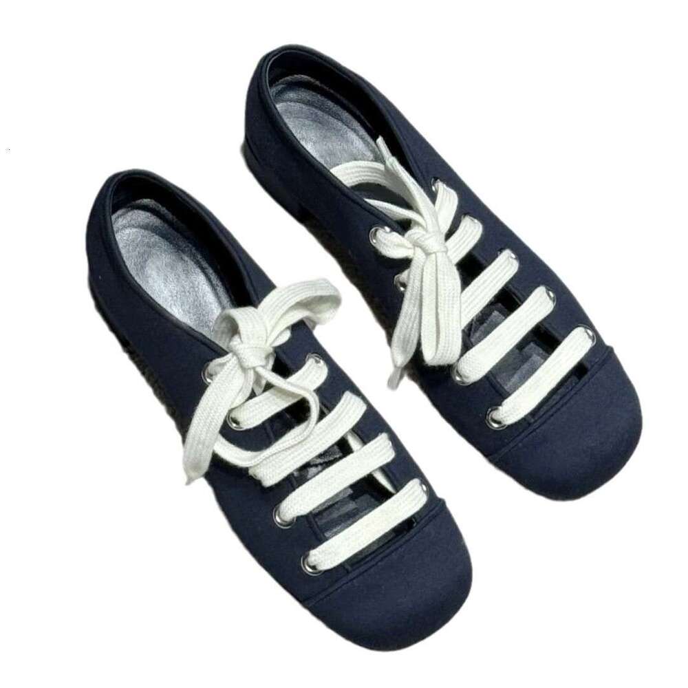 French Style Niche Lace-up Chunky Heel Square Toe Ballet Flats Women Spring Autumn New Mary Jane Shoes