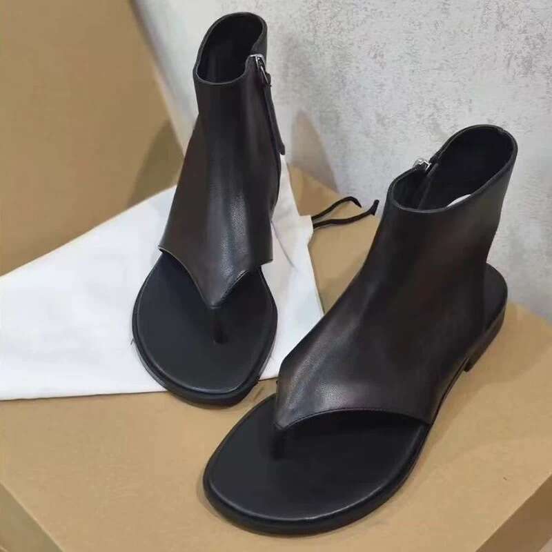 Sheepskin Version ~ Korean Style Niche Clip for Women 2025 Summer Open Toe Flat Short Boots Sandals