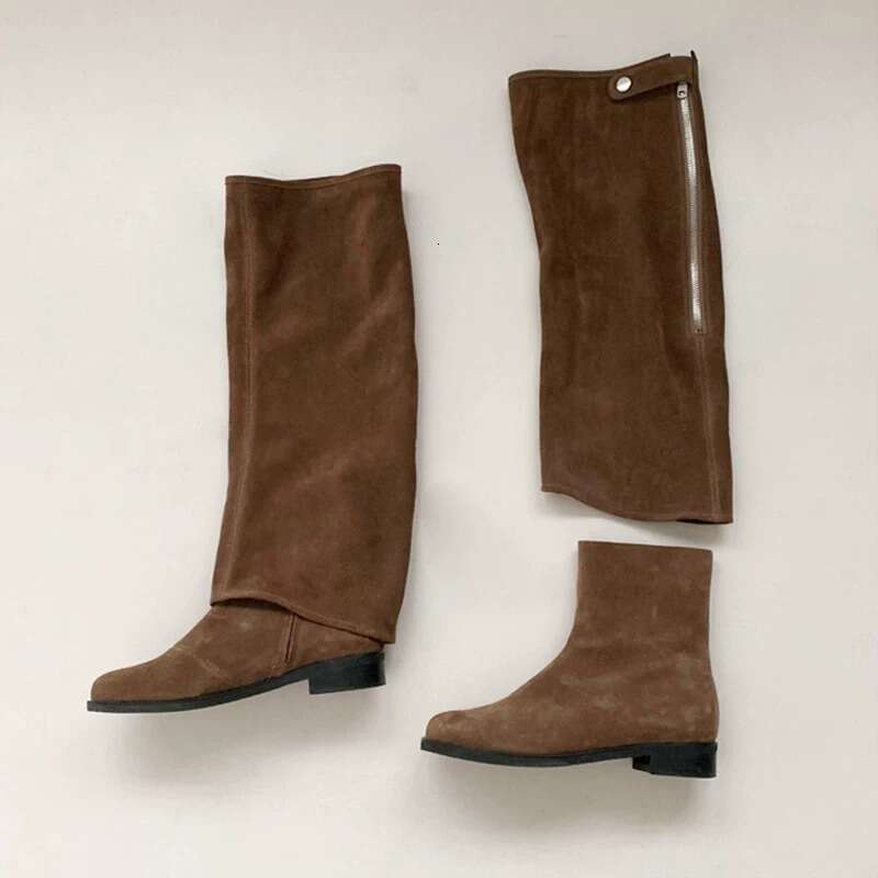 Niche Suede Detachable Two-Way Thick Heel Martin Long Women Autumn Winter Fleece Lined Riding Short Boots