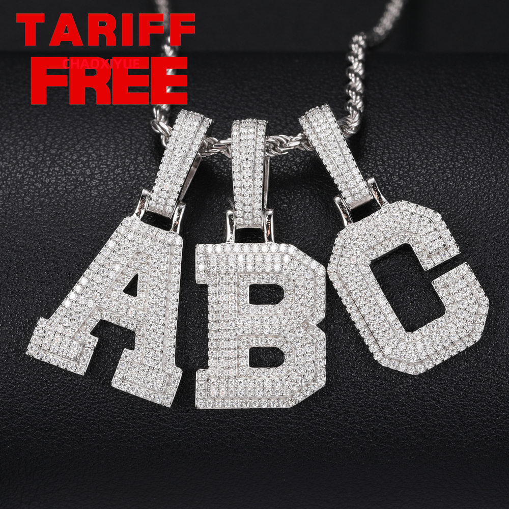 Wholesale Pass Diamond Tester Moissanite A-Z Initial Pendant 925 Sterling Silver Iced Out Jewelry Hip Hop Letter Pendant for Men