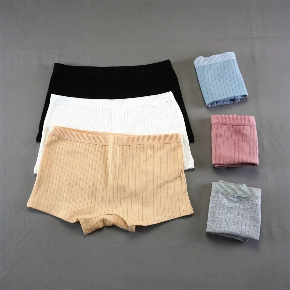 2PCS Stripes Cotton Breathbale Women Boxers Plus Size Ladies Safety Panties Elastic Mid Waist Seamless Shorts Anti 250526