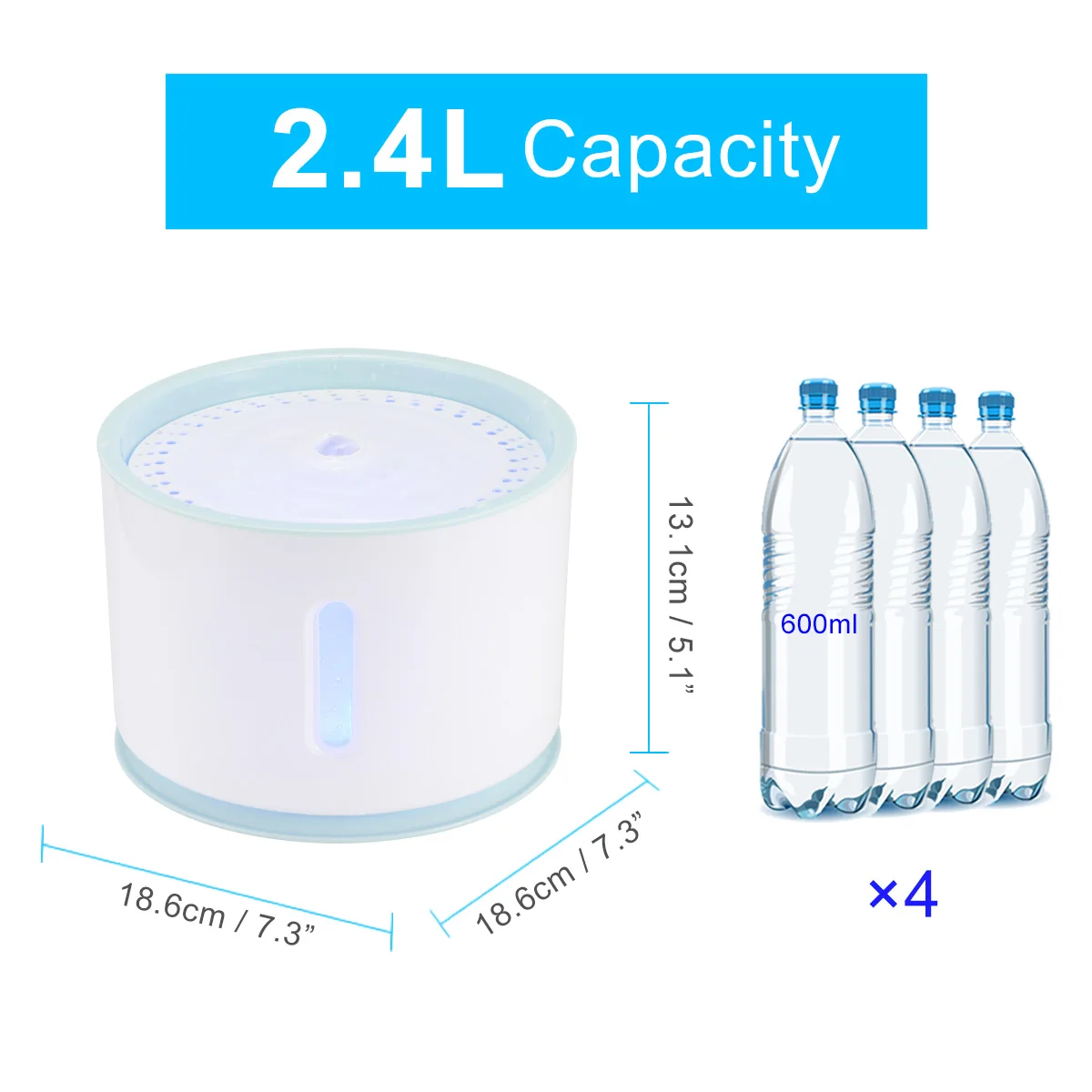 2.4L Automatic Water with LED Electric USB Dog Cat Mute Drinker Feeder Bowl Pet Drinking Fountain Dispenser