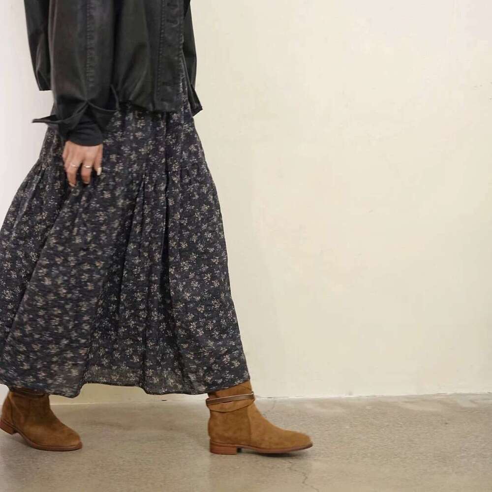 Korean Style Melard Belt Buckle Mid-Calf Short Women 2024 New Thick Heel Round Toe Western Cowboy Martin Boots