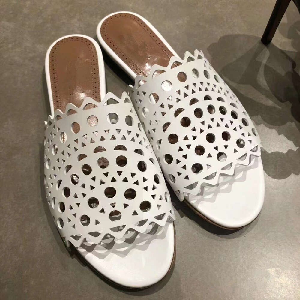 Genuine Leather Hollow Laser Carved Flat Women, Fashionable 2024 New Summer Sandals for Outdoor Wear