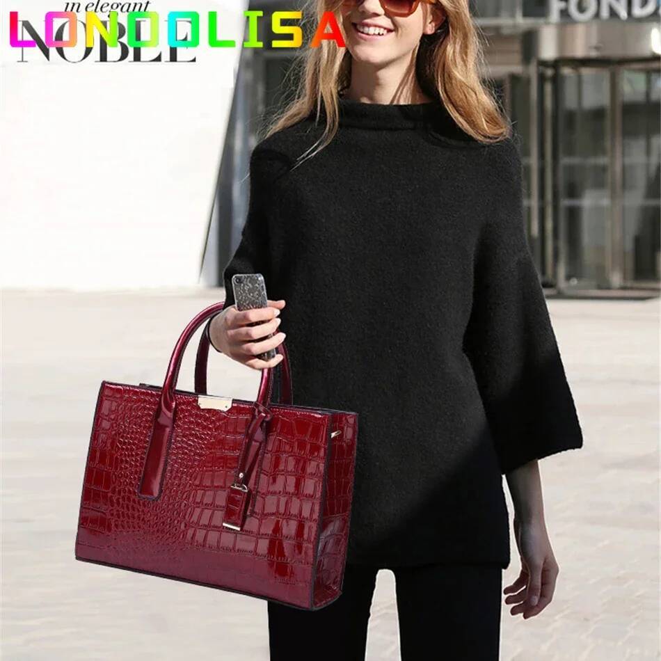 Pantent Leather Crocodile Handbags Female Crossbody Shoulder Messenger Bag For Women 2024 High Quality Ladies Handle Tote