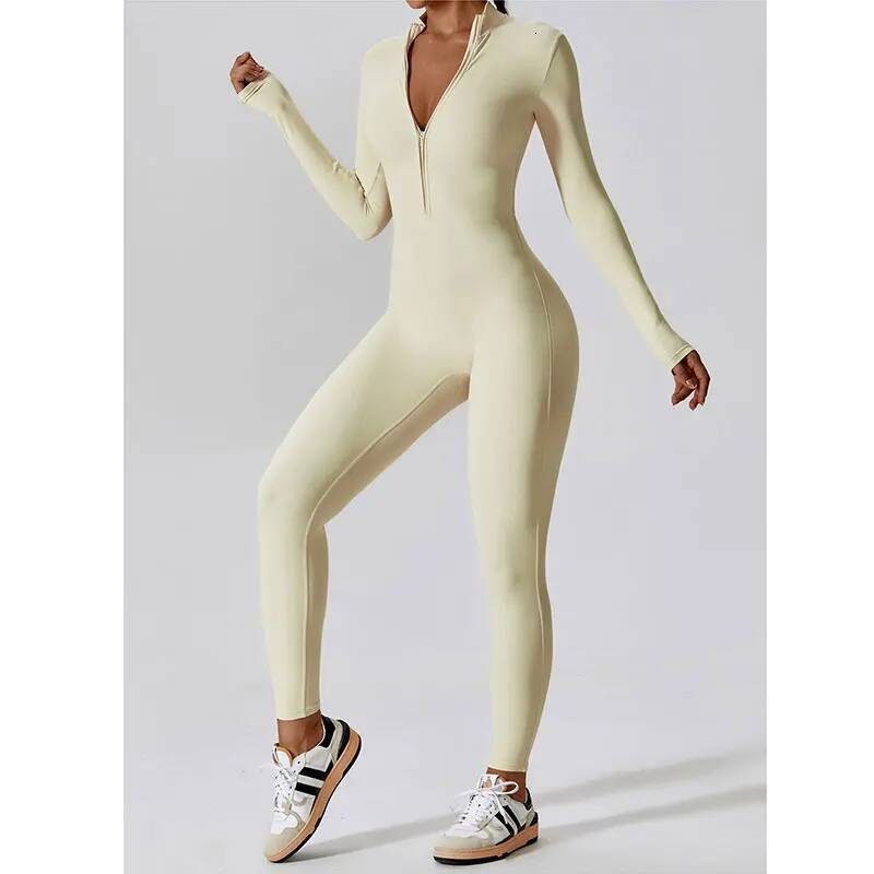 Women Jumpsuits One-Piece Suit Zipper Long Sleeved Yoga Set Gym Push Up Workout Clothes Fiess Bodysuit Tight fitting Tracksuit