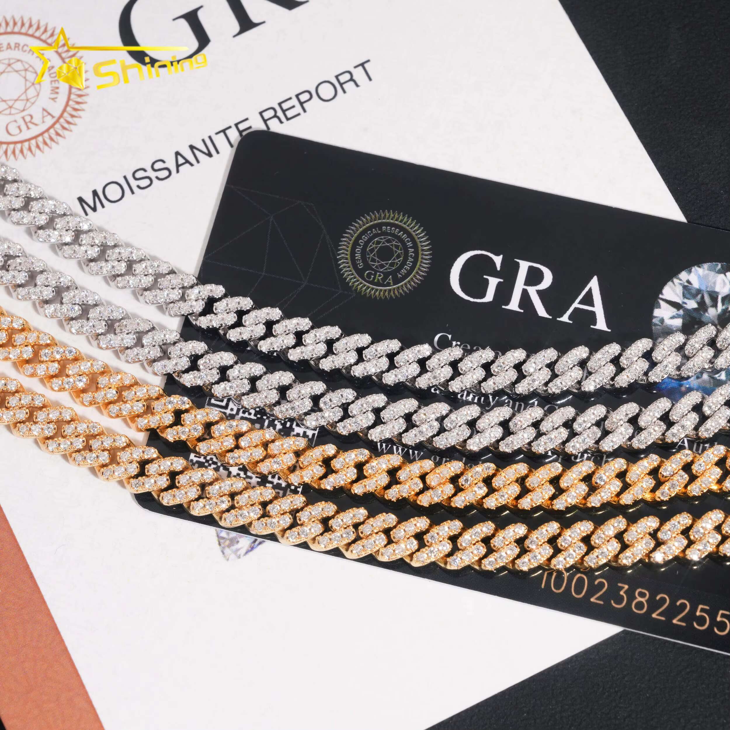 Factory Price RTS Hip Hop Jewelry 6mm Solid 925 Sterling Silver Gold Plated VVS Iced Out Moissanite Miami Cuban Link Chain