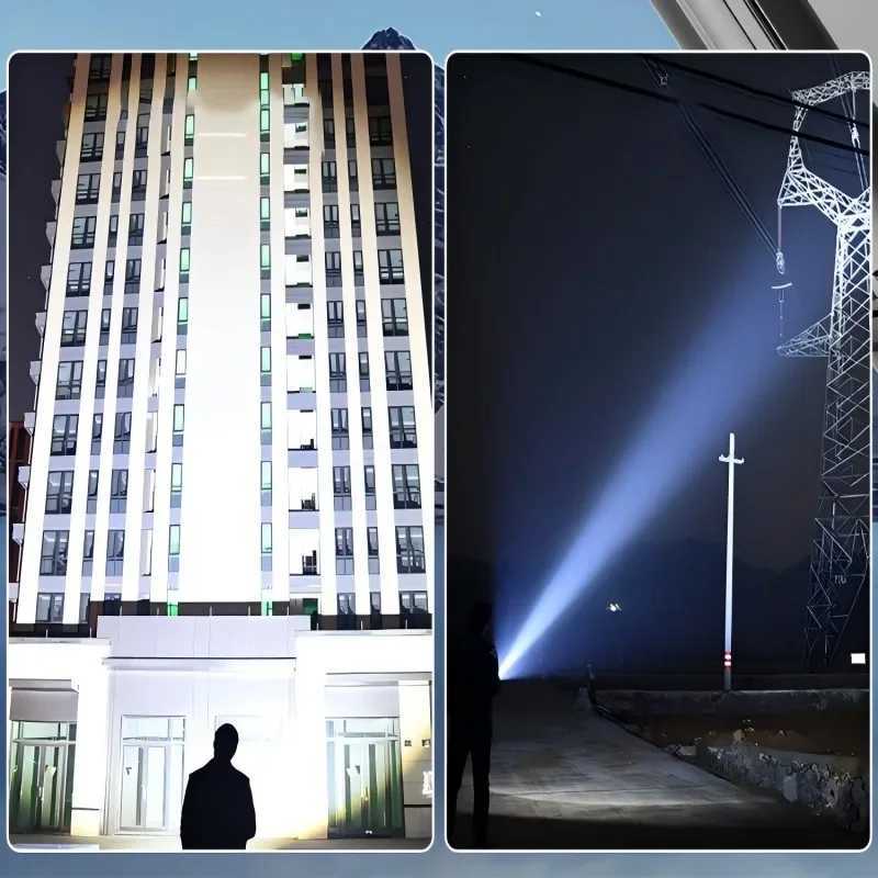 ABS Powerful LED Flashlight High Power Tactical Light Power Display USB Rechargeable Light Telescopic Zoom Torch Camping Lantern XJ250529