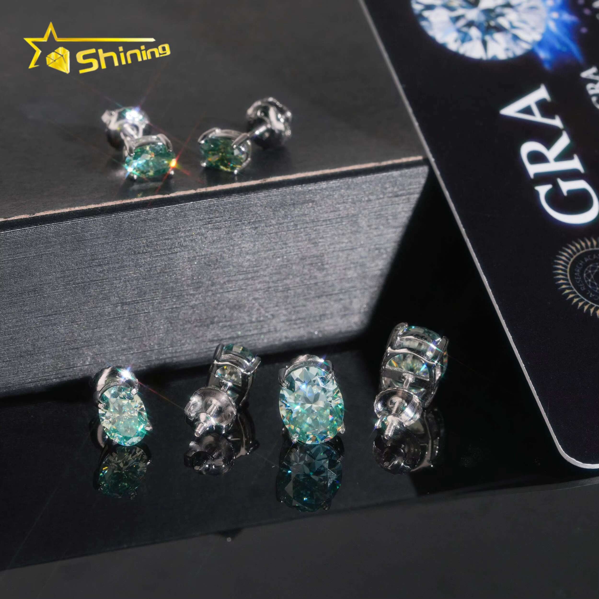 Fine Jewelry Oval Shape 1ct Moissanite 925 Sterling Silver Blue Green Stud Diamond Earrings