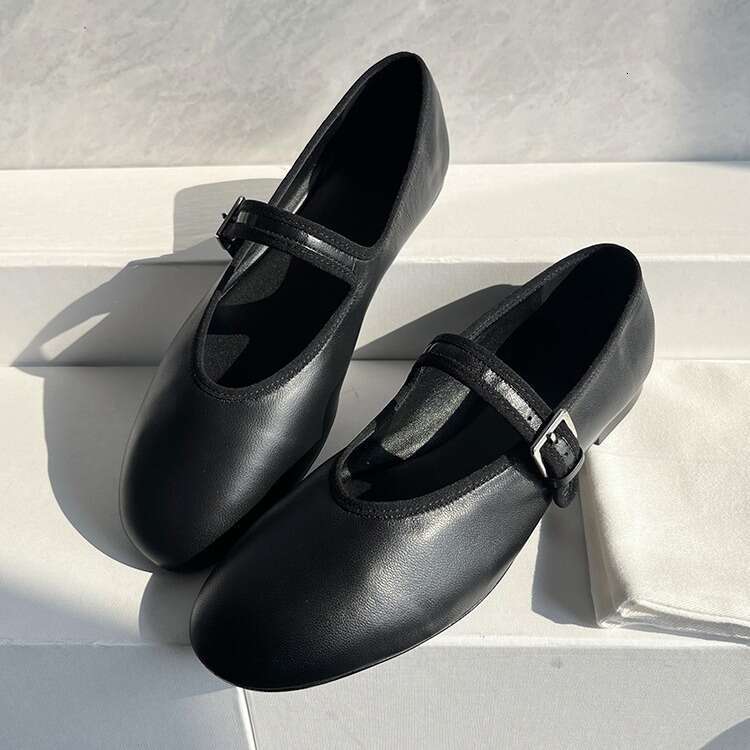 Genuine Leather Shallow Mouth Flat One-Strap Mary Jane for Women Spring Summer Casual Ballet Grandma Shoes