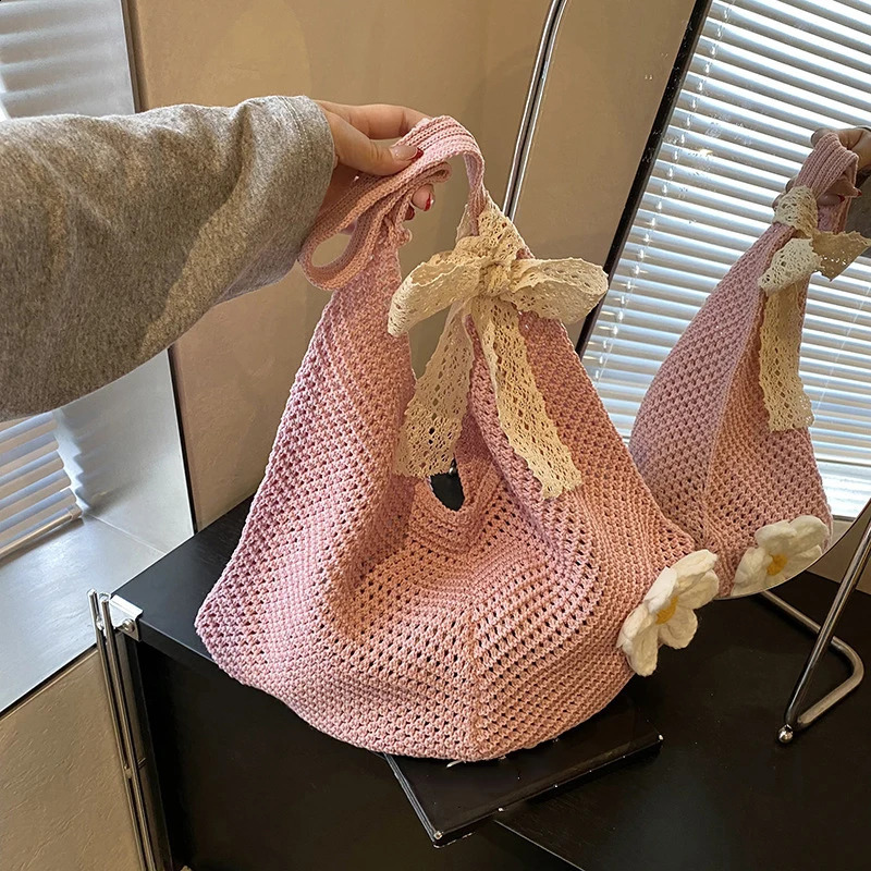 Handmade Crochet Underarm Bag Summer Knitting Womens Shoulder Large Capacity Hollow Out Weaving Beach Mesh Tote Handbag 250528