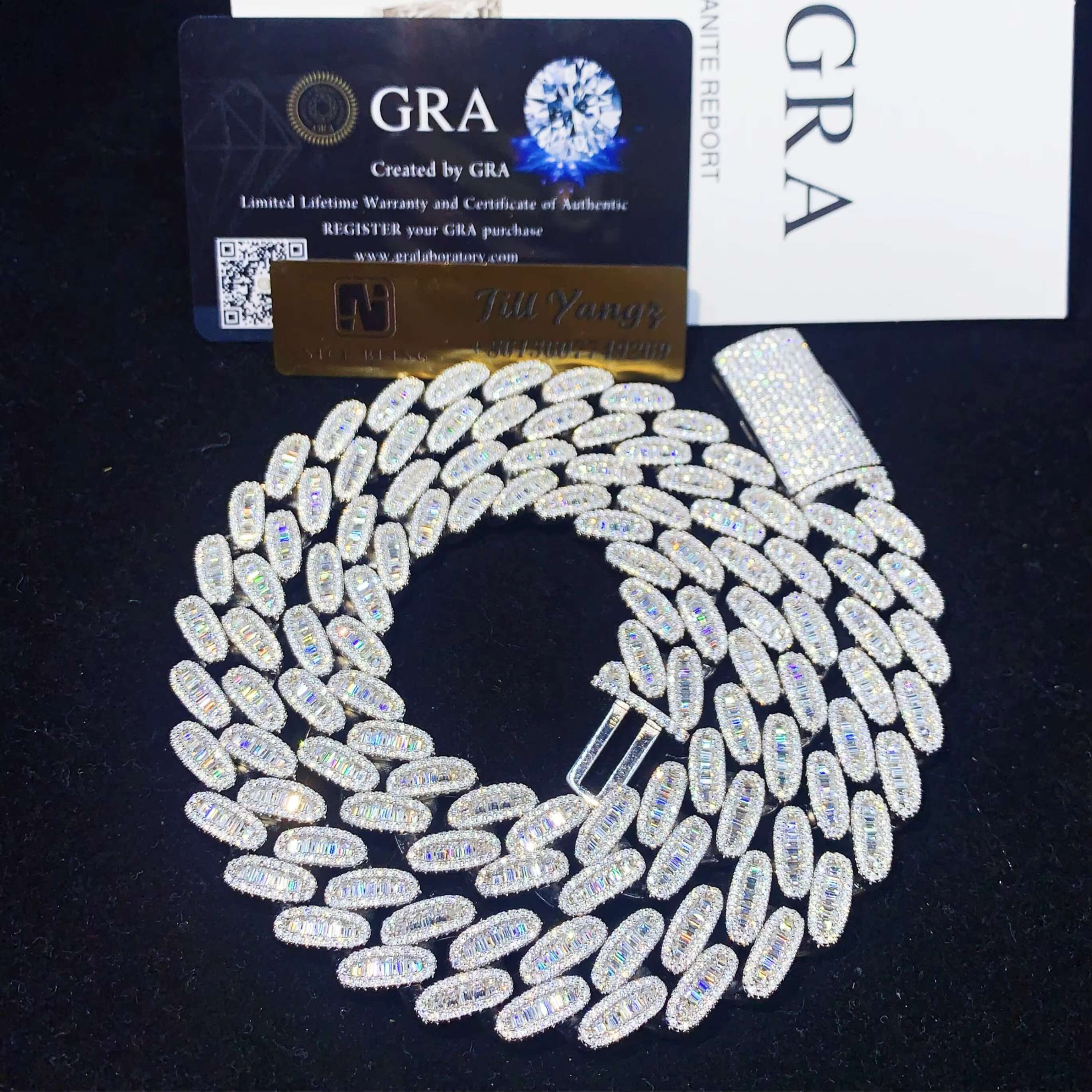Passed Diamond Tester Heavy Luxury Baguette Diamond VVS Moissanite Cuban Link Chain Rapper Hip Hop Necklace Rock
