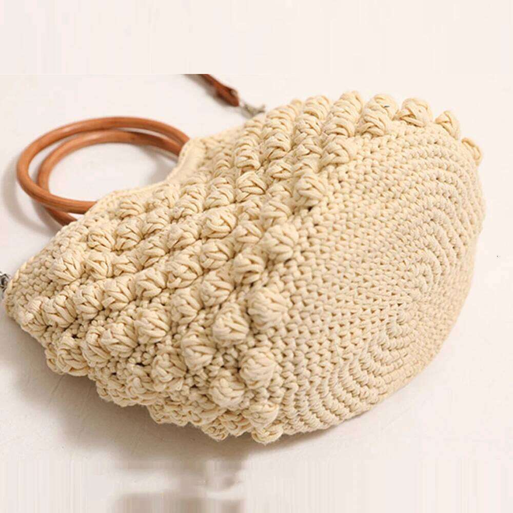 Women's Bags Designer Handmade Crochet Tote Bags For Women Round Wooden Handle Handbag Rope Knitted Beach Shoulder Woven Crossbody Bag Shopper NE
