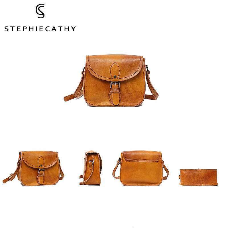 SC Vintage Genuine Crossbody Handbags For Women Buckle Flap Saddle Female Real Leather Casual Messenger Shoulder Bag