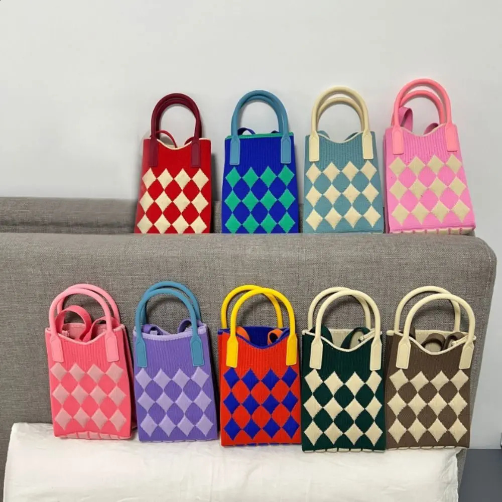 Fashion Geometric Womens Knitted Handbag Female Handmade Woven Shopper Tote Bag Purse Chain Shoulder Crossbody Bag 250523