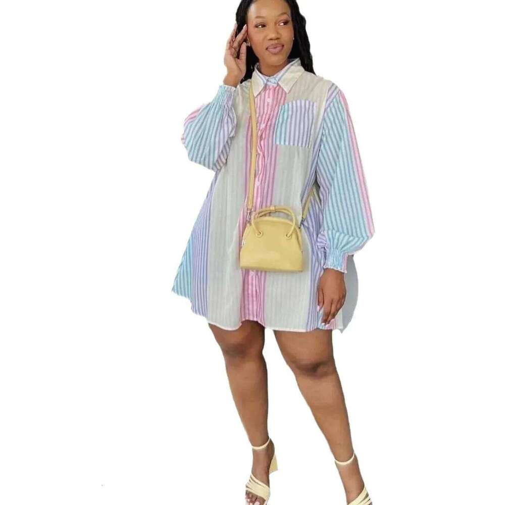 Women's Wear Pd002 New 2023 Fashionable Stripe Print Long Sleeve Shirt Loose Fit Casual Women's Top With Pocket China Mainland Origin