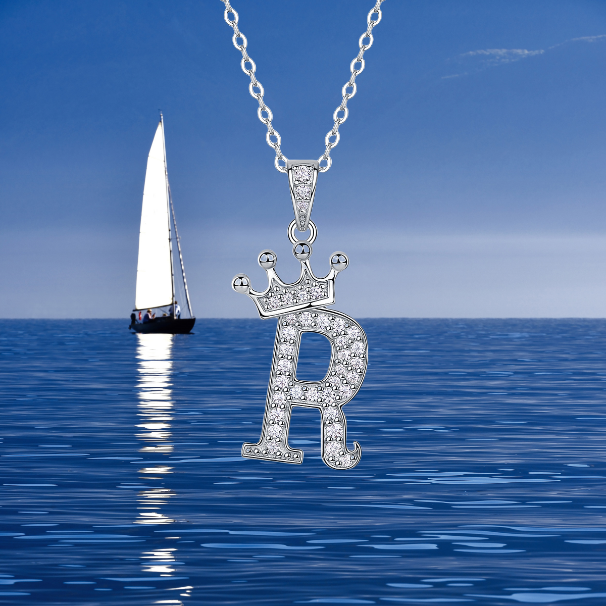 O-Z English alphabet pendant necklace 925 sterling silver Moissanite Luxurious cool popular lucky versatile design Cross-border collar necklace gift f