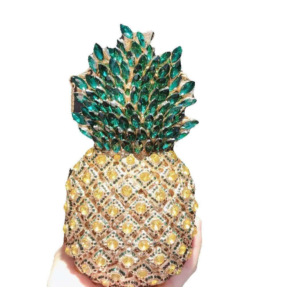 Designer Luxury Pineapple Fruits Unique Women Rhinestones Designer Handbags Crystal Party Prom Clutches Fashion Metal Chain Bags