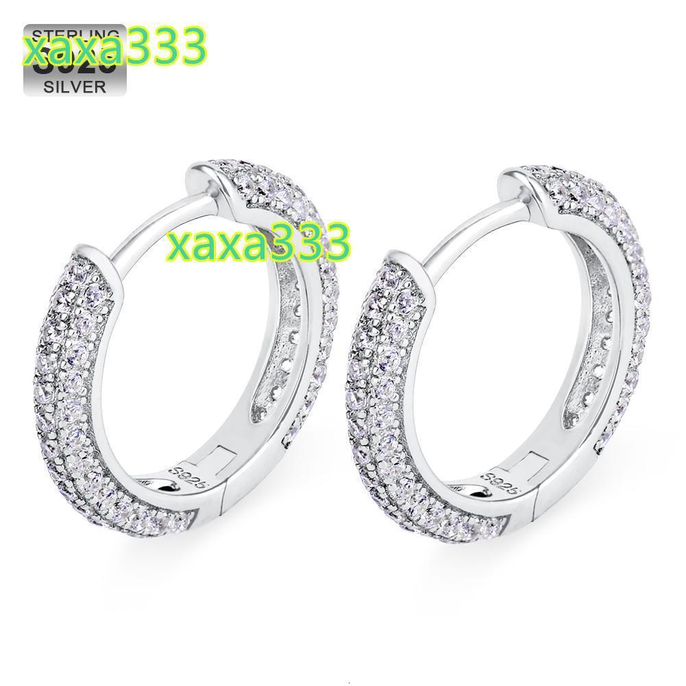 925 Sterling Silver Men Earring 15mm Hip Hop Jewelry 5A CZ Cubic Zirconia Diamond 14k Gold Plated Women Iced Out Hoop Earring