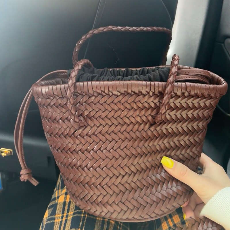 Tote Bag Braided Handbag New Handheld Basket French Style PU Leather Handmade Woven Bucket Bag Shoulder Bag