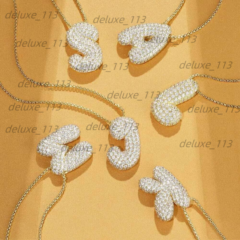 Kissyan Bubble Letter Necklace, 14K Gold Plated Balloon Initial Pendant Box Chain Necklace Exquisite Dense Set Cubic Zircon Jewelry Gift For Ladies An