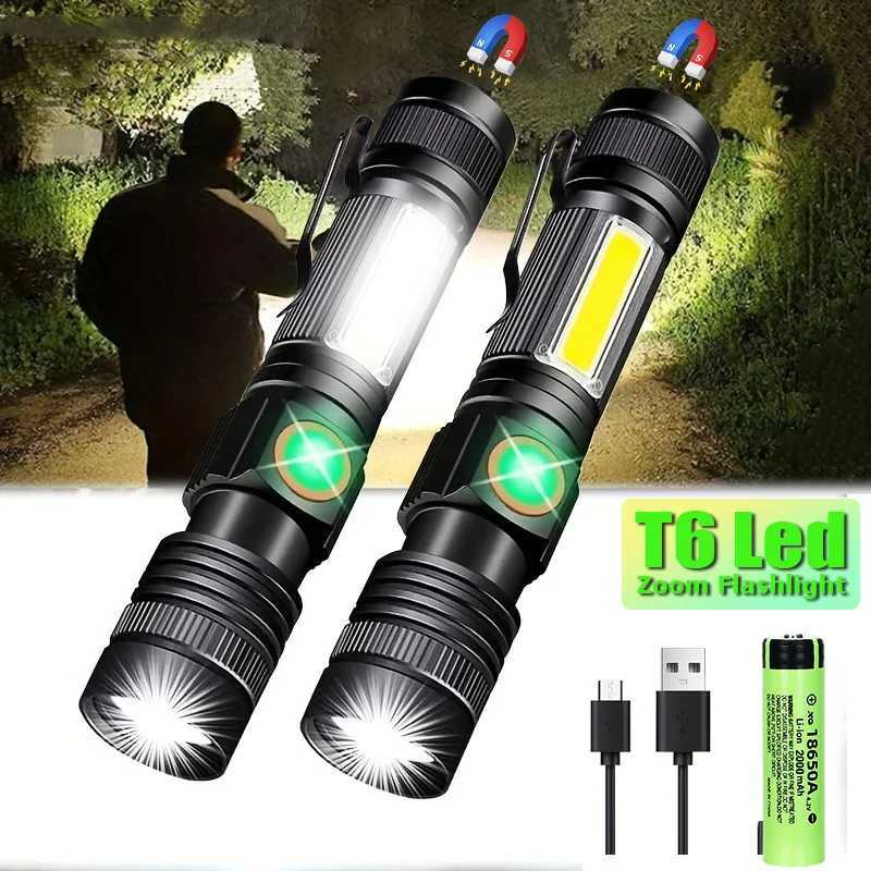 Super Bright LED Flashlight High Power Torch Light Rechargeable Tactical Flashlight 18650 Battery Camping Fishing LampXJ250529
