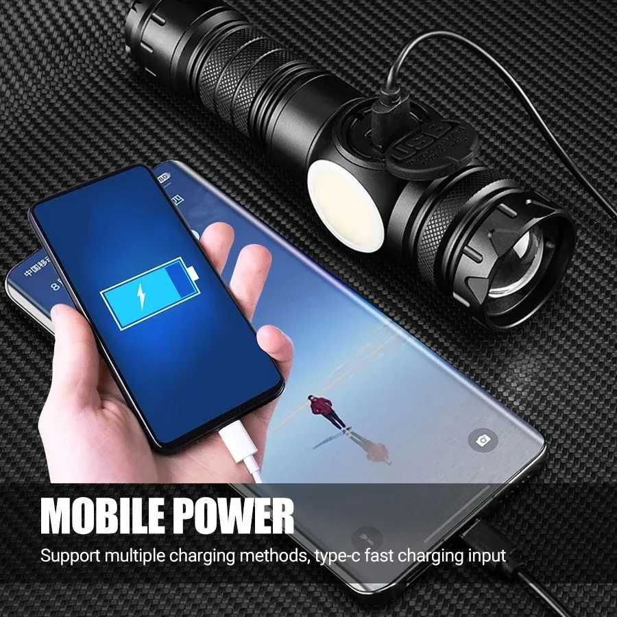 Most Powerful LED Flashlight White Laser Tactical Flash Light USB Rechargeable Zoom Torch Long Range Lamp Camping Lantern XJ250529