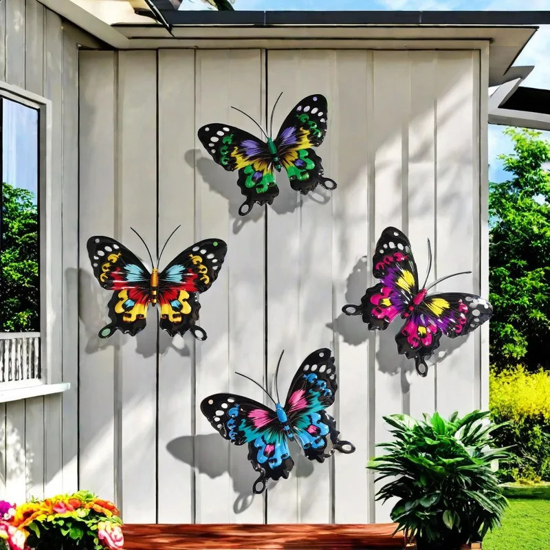 4pcsset Iron Metal Butterfly Wall Art for Outdoor Fence Garden Hanging Decor Rustproof Craft Home Decoration 250526p
