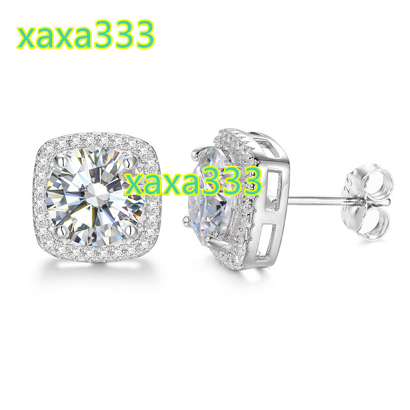 Sterling 925 Silver Earrings Inlaid with Moissanite Square Rock Sugar Earrings 50 Points 1 Karat 2 Karat Mosan Ear Jewelry