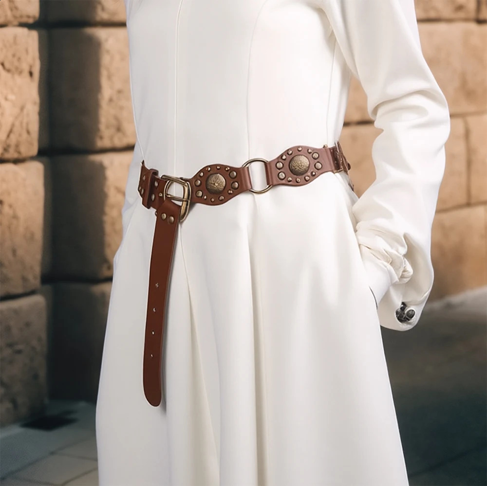 Ladies Punk Chain Belts Pin Buckle Adjustable Length Waist Accessories Retro bronze Stud Decoration For cowgirl cowboy on dress 250523