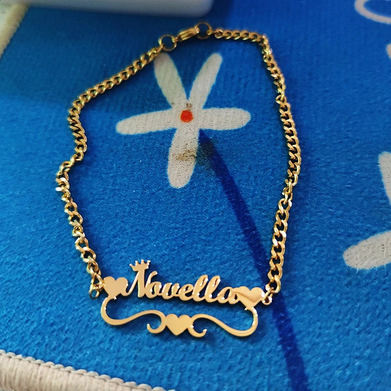 Custom Crown Heart Name Anklet Women Girl Trendy Jewelry Stainless Steel Gold Color Nameplate Ankle Bracelet Gifts For Her 250526
