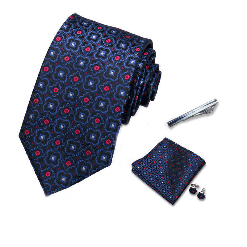 Mens Tie Set Silk Silver Paisley Floral Necktie and Pocket Square Cufflinks Tie Clip Classic Formal Ties for Men Wedding Party X250407