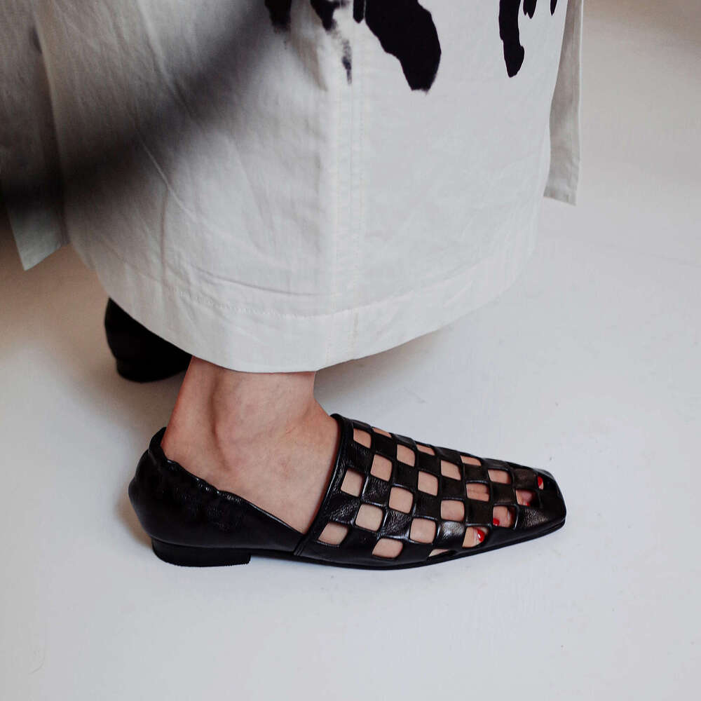 Genuine Leather Niche Wrinkled Square Toe Hollow Loafers for Women 2025 New Spring Summer Fashion Flat Low Heel Single Shoes