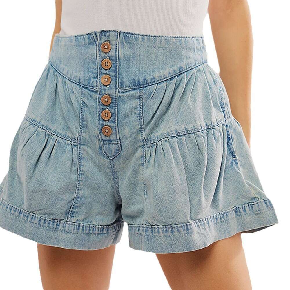 Ruffle Denim Summer New Women's Casual Elastic Pocket Shorts B5