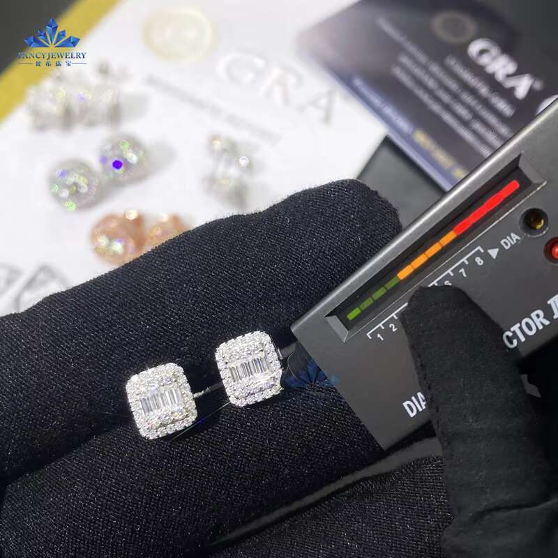 2025 Fashion Top Quality Cushion Cut Moissanite Stone Design 925 Silver Men Moissanite Stud Earrings
