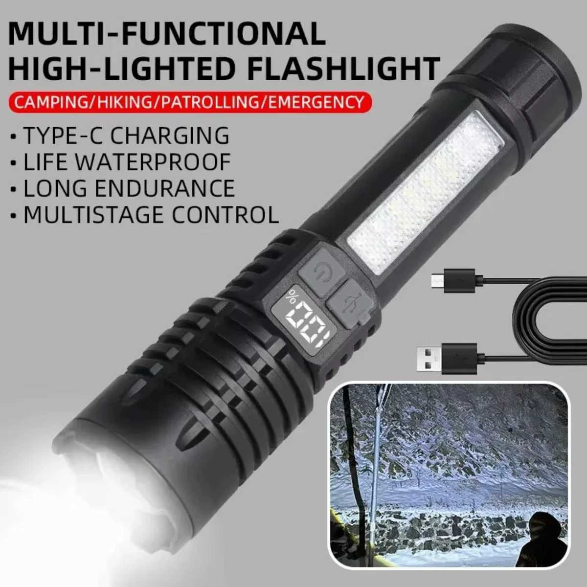 Super Bright Rechargeable LED Flashlight Ultra Powerful Portable Torch Outdoor Camping Lantern Emergency Light XJ250529