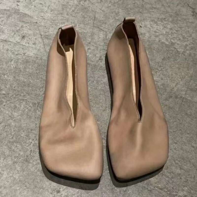 Genuine Leather Niche Dark Avant-Garde Square Toe Ballet Flat Shoes for Women Summer Autumn Comfortable Slip-On Loafers